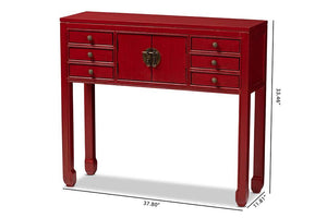 Baxton Studio Melodie Classic and Antique Red Finished Wood Bronze Finished Accents 6-Drawer Console Table