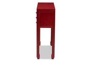 Baxton Studio Melodie Classic and Antique Red Finished Wood Bronze Finished Accents 6-Drawer Console Table