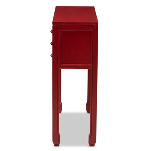 Baxton Studio Melodie Classic and Antique Red Finished Wood Bronze Finished Accents 6-Drawer Console Table