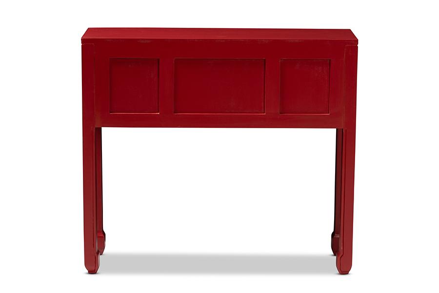 Baxton Studio Melodie Classic and Antique Red Finished Wood Bronze Finished Accents 6-Drawer Console Table