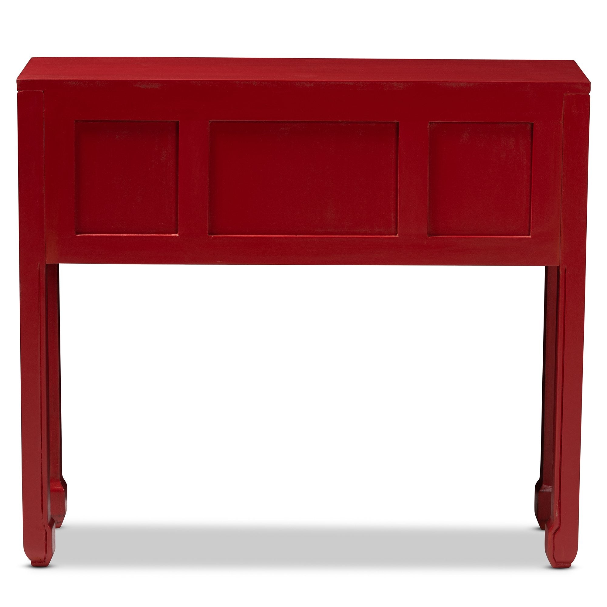 Baxton Studio Melodie Classic and Antique Red Finished Wood Bronze Finished Accents 6-Drawer Console Table