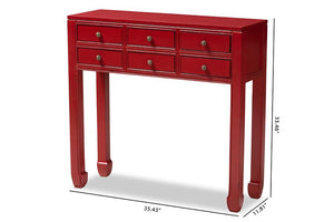 Baxton Studio Pomme Classic and Antique Red Finished Wood Bronze Finished Accents 6-Drawer Console Table