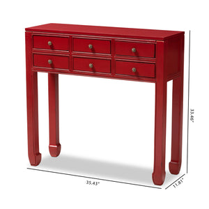 Baxton Studio Pomme Classic and Antique Red Finished Wood Bronze Finished Accents 6-Drawer Console Table