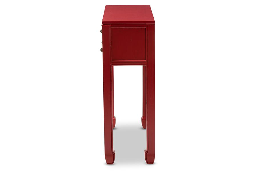 Baxton Studio Pomme Classic and Antique Red Finished Wood Bronze Finished Accents 6-Drawer Console Table