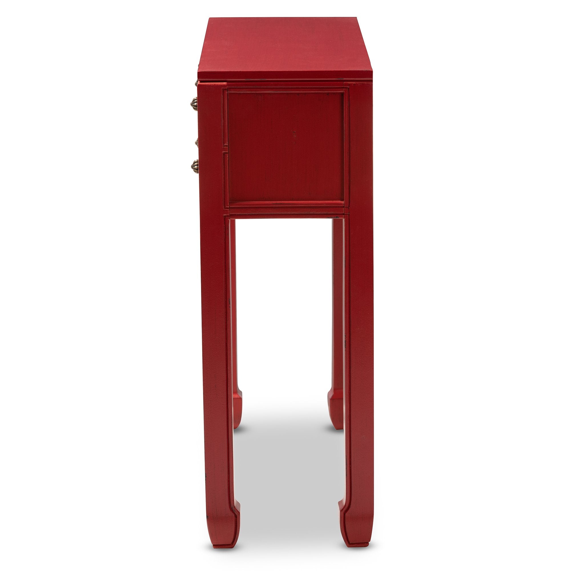 Baxton Studio Pomme Classic and Antique Red Finished Wood Bronze Finished Accents 6-Drawer Console Table