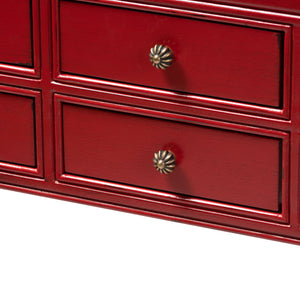 Baxton Studio Pomme Classic and Antique Red Finished Wood Bronze Finished Accents 6-Drawer Console Table