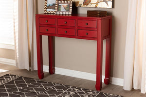 Baxton Studio Pomme Classic and Antique Red Finished Wood Bronze Finished Accents 6-Drawer Console Table