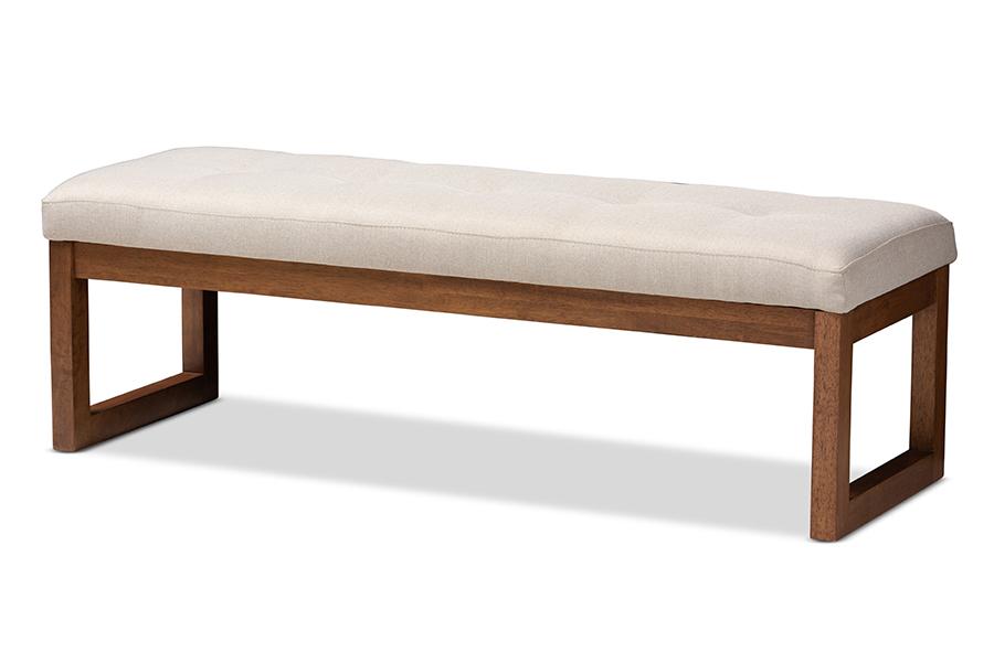 Baxton Studio Caramay Modern and Contemporary Light Beige Fabric Upholstered Walnut Brown Finished Wood Bench