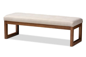 Baxton Studio Caramay Modern and Contemporary Light Beige Fabric Upholstered Walnut Brown Finished Wood Bench