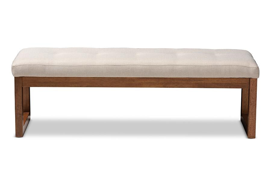 Baxton Studio Caramay Modern and Contemporary Light Beige Fabric Upholstered Walnut Brown Finished Wood Bench