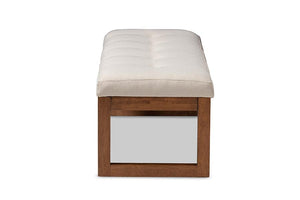 Baxton Studio Caramay Modern and Contemporary Light Beige Fabric Upholstered Walnut Brown Finished Wood Bench