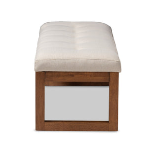 Baxton Studio Caramay Modern and Contemporary Light Beige Fabric Upholstered Walnut Brown Finished Wood Bench