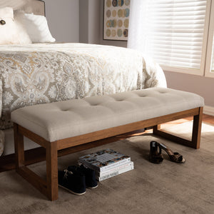 Baxton Studio Caramay Modern and Contemporary Light Beige Fabric Upholstered Walnut Brown Finished Wood Bench