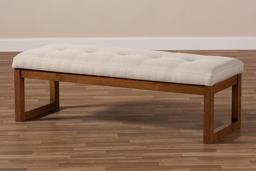 Baxton Studio Caramay Modern and Contemporary Light Beige Fabric Upholstered Walnut Brown Finished Wood Bench