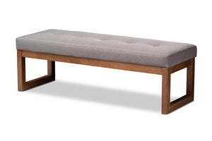 Baxton Studio Caramay Modern and Contemporary Grey Fabric Upholstered Walnut Brown Finished Wood Bench