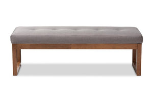 Baxton Studio Caramay Modern and Contemporary Grey Fabric Upholstered Walnut Brown Finished Wood Bench