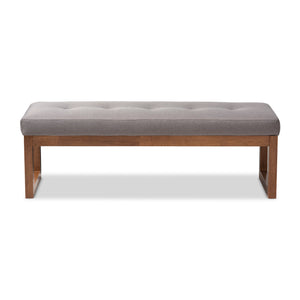 Baxton Studio Caramay Modern and Contemporary Grey Fabric Upholstered Walnut Brown Finished Wood Bench