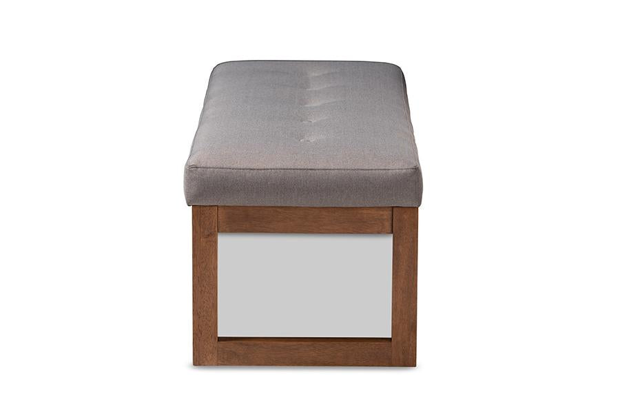 Baxton Studio Caramay Modern and Contemporary Grey Fabric Upholstered Walnut Brown Finished Wood Bench