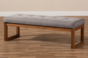 Baxton Studio Caramay Modern and Contemporary Grey Fabric Upholstered Walnut Brown Finished Wood Bench