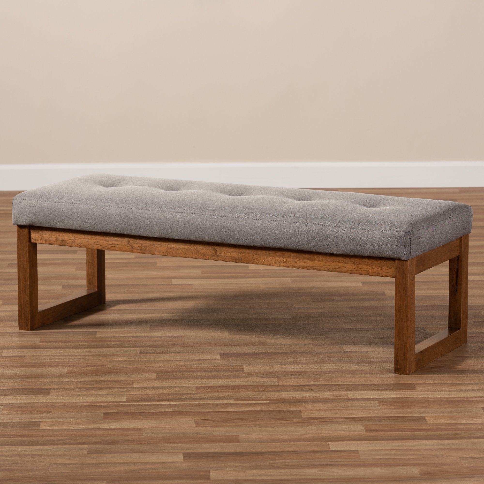 Baxton Studio Caramay Modern and Contemporary Grey Fabric Upholstered Walnut Brown Finished Wood Bench