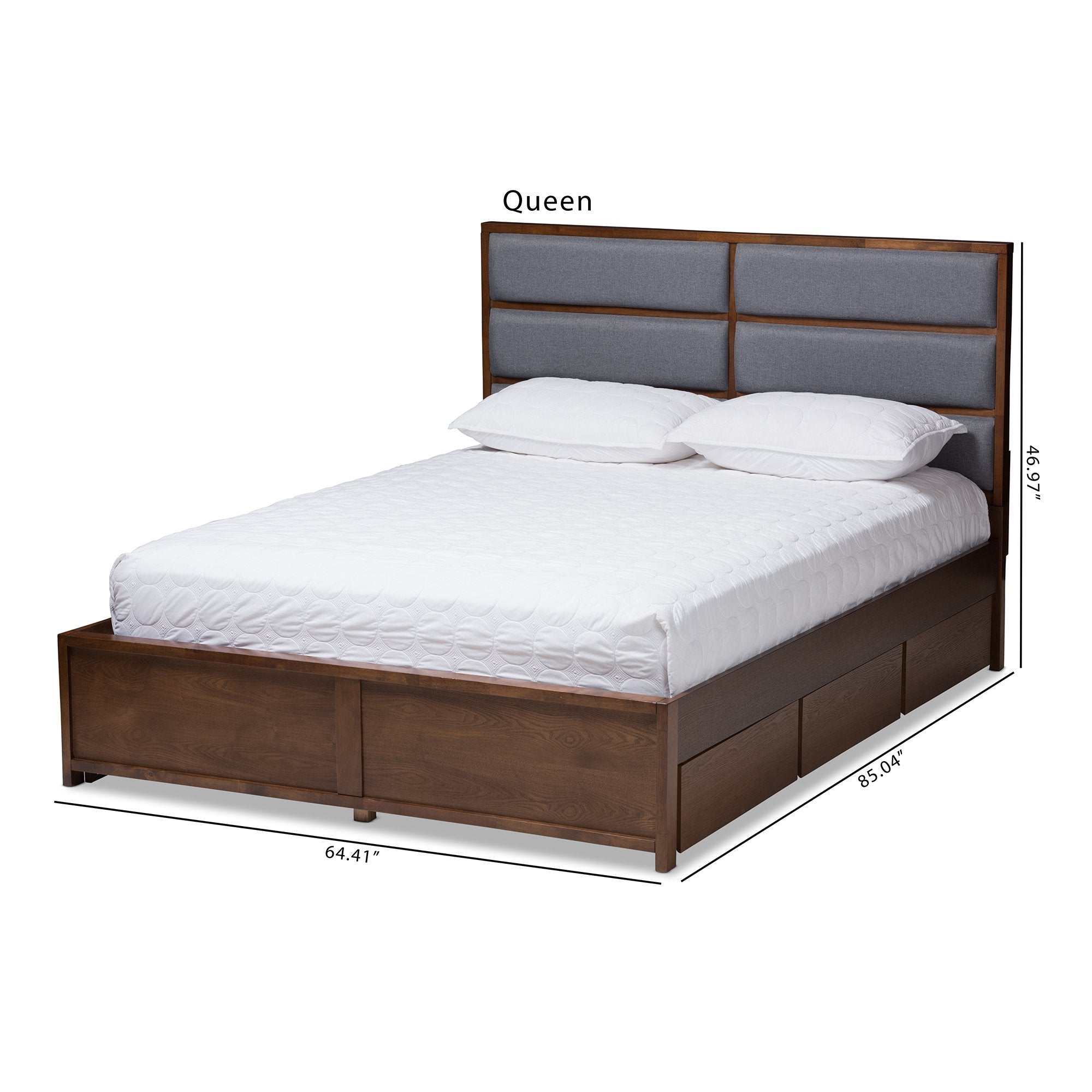 Baxton Studio Macey Modern and Contemporary Dark Grey Fabric Upholstered Walnut Finished King Size Storage Platform Bed