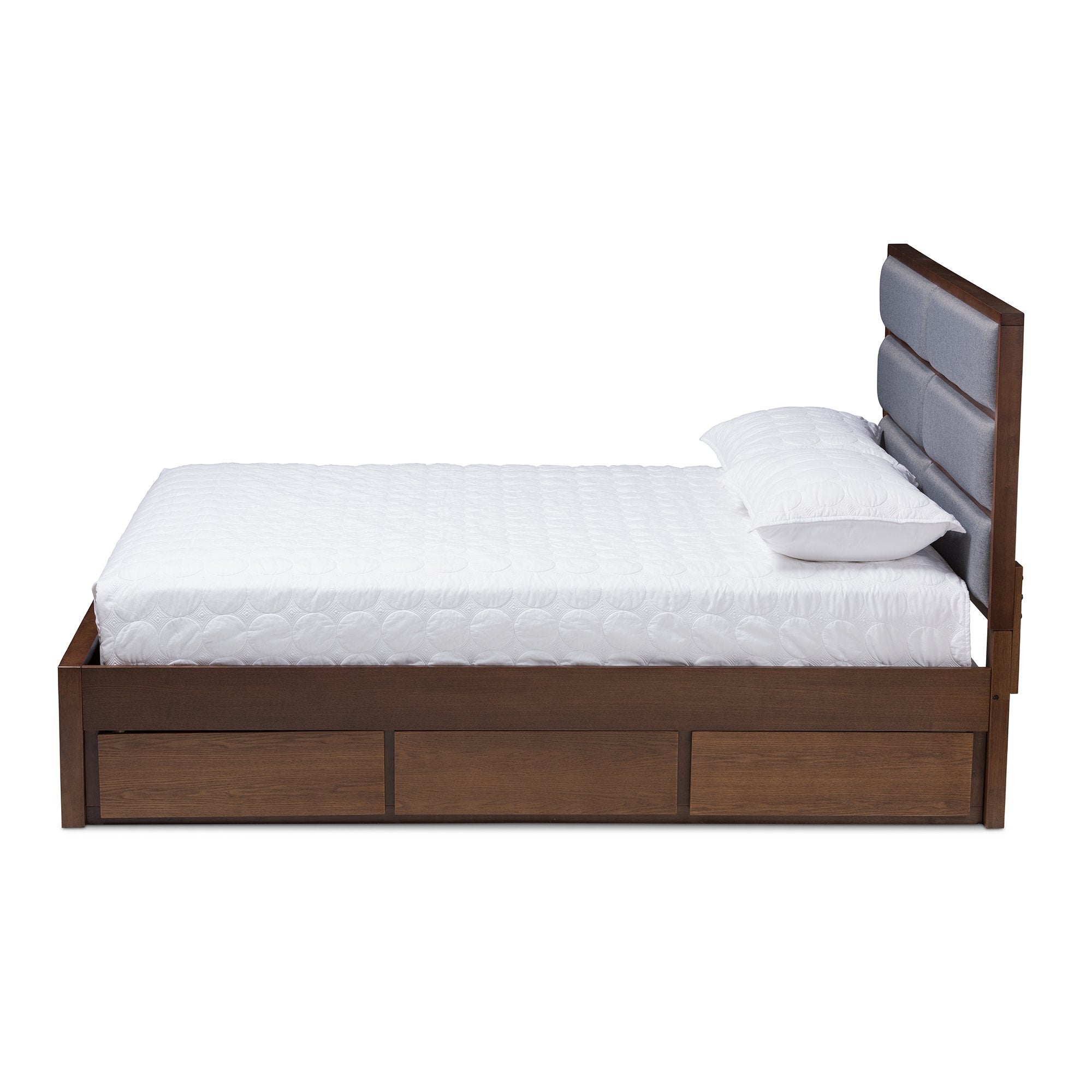 Baxton Studio Macey Modern and Contemporary Dark Grey Fabric Upholstered Walnut Finished King Size Storage Platform Bed