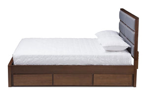 Baxton Studio Macey Modern and Contemporary Dark Grey Fabric Upholstered Walnut Finished King Size Storage Platform Bed