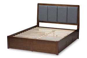 Baxton Studio Brannigan Modern and Contemporary Dark Grey Fabric Upholstered Walnut Finished Queen Size Storage Platform Bed