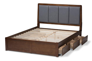 Baxton Studio Brannigan Modern and Contemporary Dark Grey Fabric Upholstered Walnut Finished King Size Storage Platform Bed