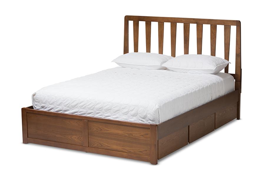 Baxton Studio Raurey Modern and Contemporary Walnut Finished Queen Size Storage Platform Bed