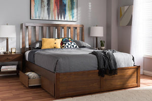 Baxton Studio Raurey Modern and Contemporary Walnut Finished Queen Size Storage Platform Bed