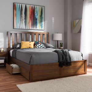 Baxton Studio Raurey Modern and Contemporary Walnut Finished King Size Storage Platform Bed