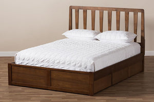 Baxton Studio Raurey Modern and Contemporary Walnut Finished Queen Size Storage Platform Bed