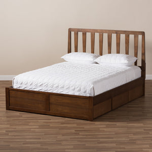 Baxton Studio Raurey Modern and Contemporary Walnut Finished King Size Storage Platform Bed