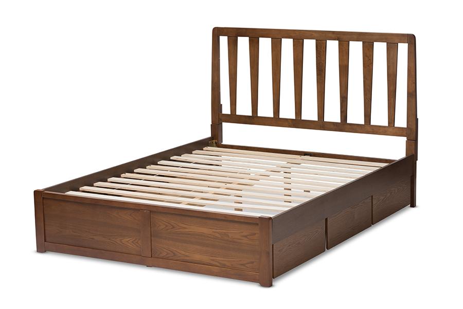 Baxton Studio Raurey Modern and Contemporary Walnut Finished King Size Storage Platform Bed