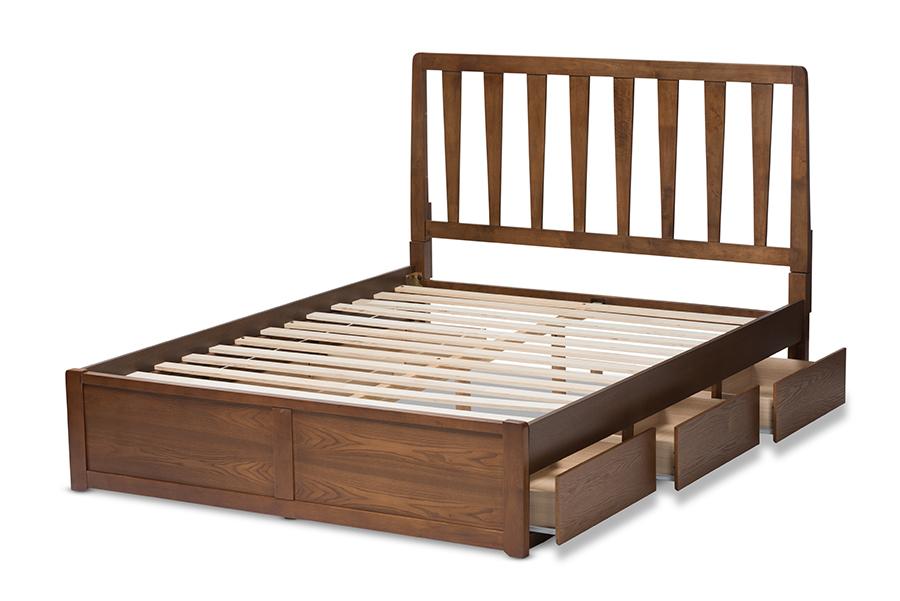 Baxton Studio Raurey Modern and Contemporary Walnut Finished King Size Storage Platform Bed