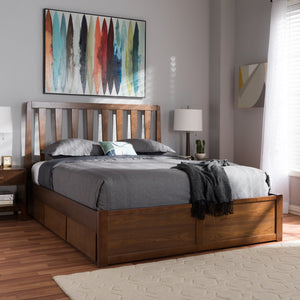 Baxton Studio Raurey Modern and Contemporary Walnut Finished King Size Storage Platform Bed