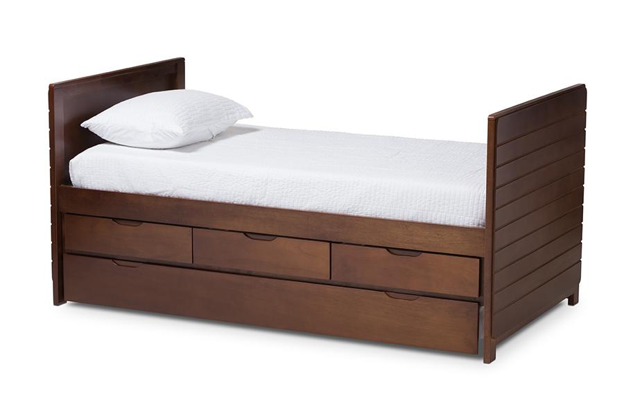 Baxton Studio Linna Modern and Contemporary Walnut Brown-Finished Daybed with Trundle