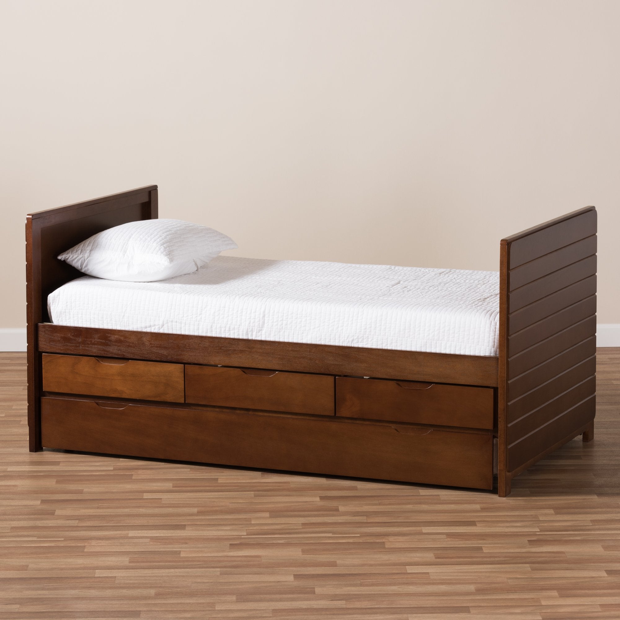 Baxton Studio Linna Modern and Contemporary Walnut Brown-Finished Daybed with Trundle