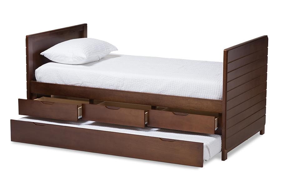 Baxton Studio Linna Modern and Contemporary Walnut Brown-Finished Daybed with Trundle