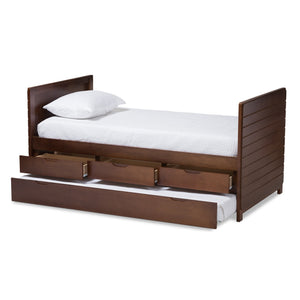 Baxton Studio Linna Modern and Contemporary Walnut Brown-Finished Daybed with Trundle