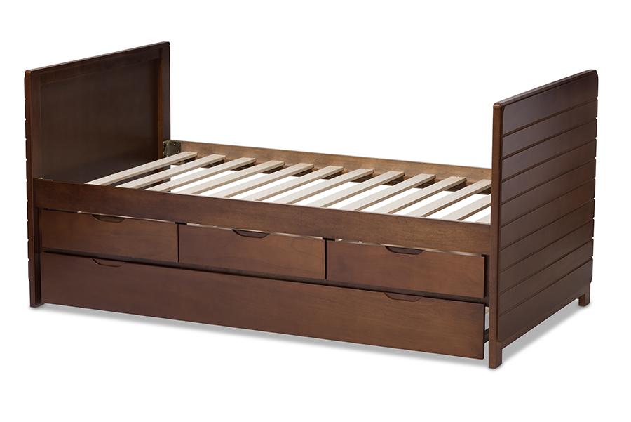 Baxton Studio Linna Modern and Contemporary Walnut Brown-Finished Daybed with Trundle