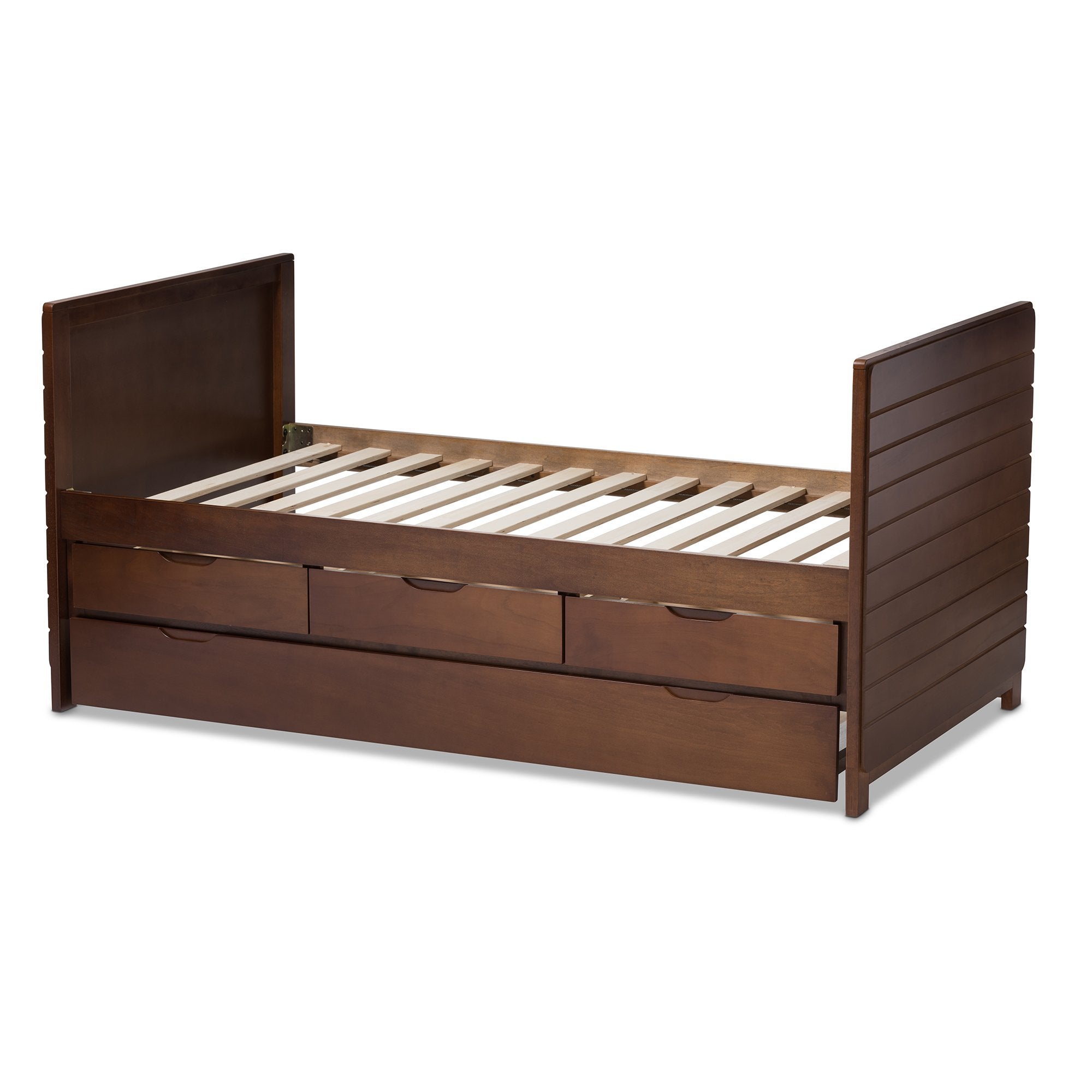 Baxton Studio Linna Modern and Contemporary Walnut Brown-Finished Daybed with Trundle