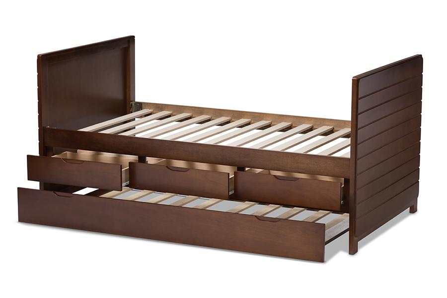 Baxton Studio Linna Modern and Contemporary Walnut Brown-Finished Daybed with Trundle