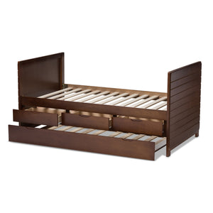 Baxton Studio Linna Modern and Contemporary Walnut Brown-Finished Daybed with Trundle