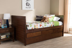 Baxton Studio Linna Modern and Contemporary Walnut Brown-Finished Daybed with Trundle