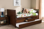 Baxton Studio Linna Modern and Contemporary Walnut Brown-Finished Daybed with Trundle