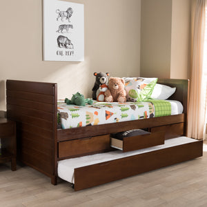 Baxton Studio Linna Modern and Contemporary Walnut Brown-Finished Daybed with Trundle