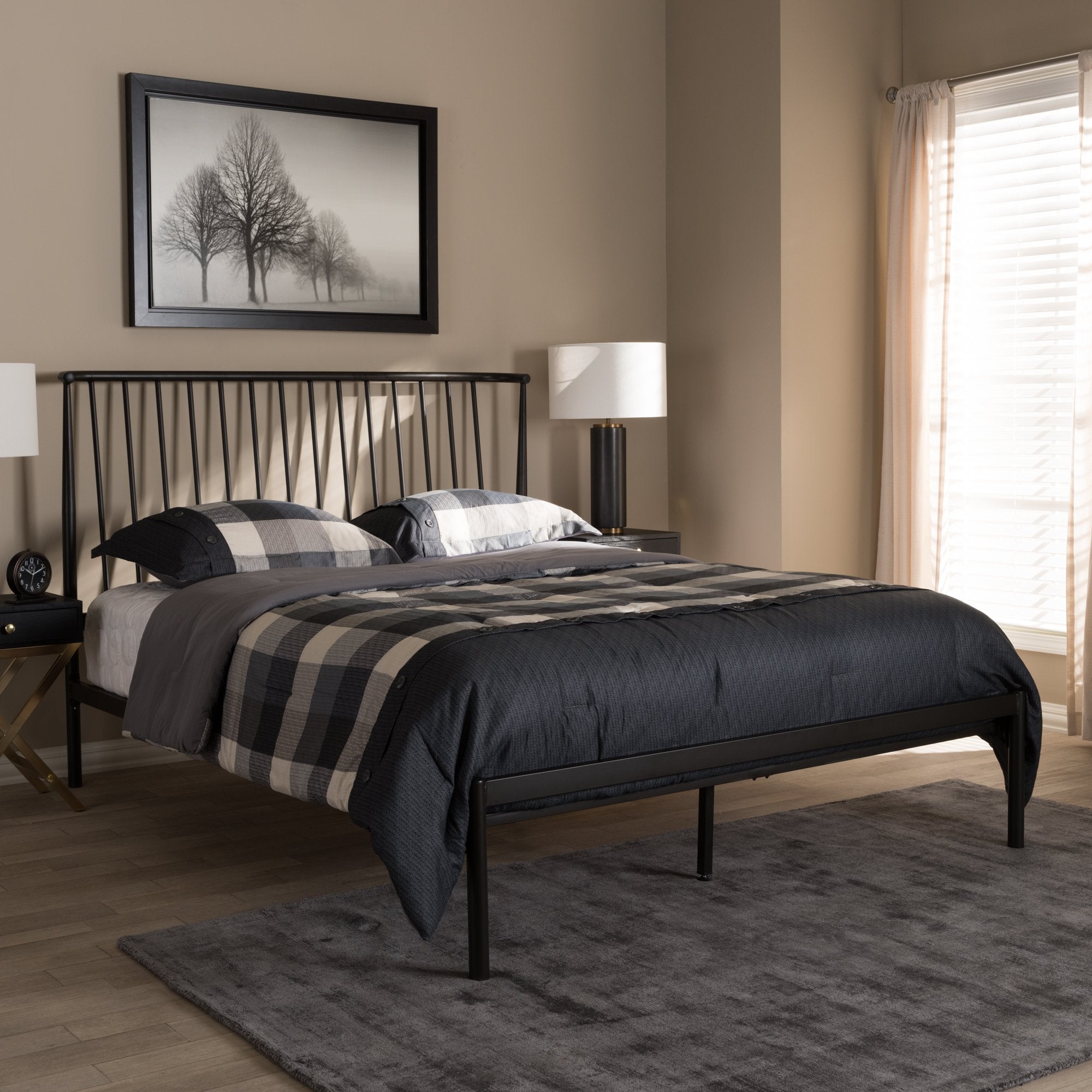 Baxton Studio Sabine Modern and Contemporary Black Finished Metal Queen Size Platform Bed