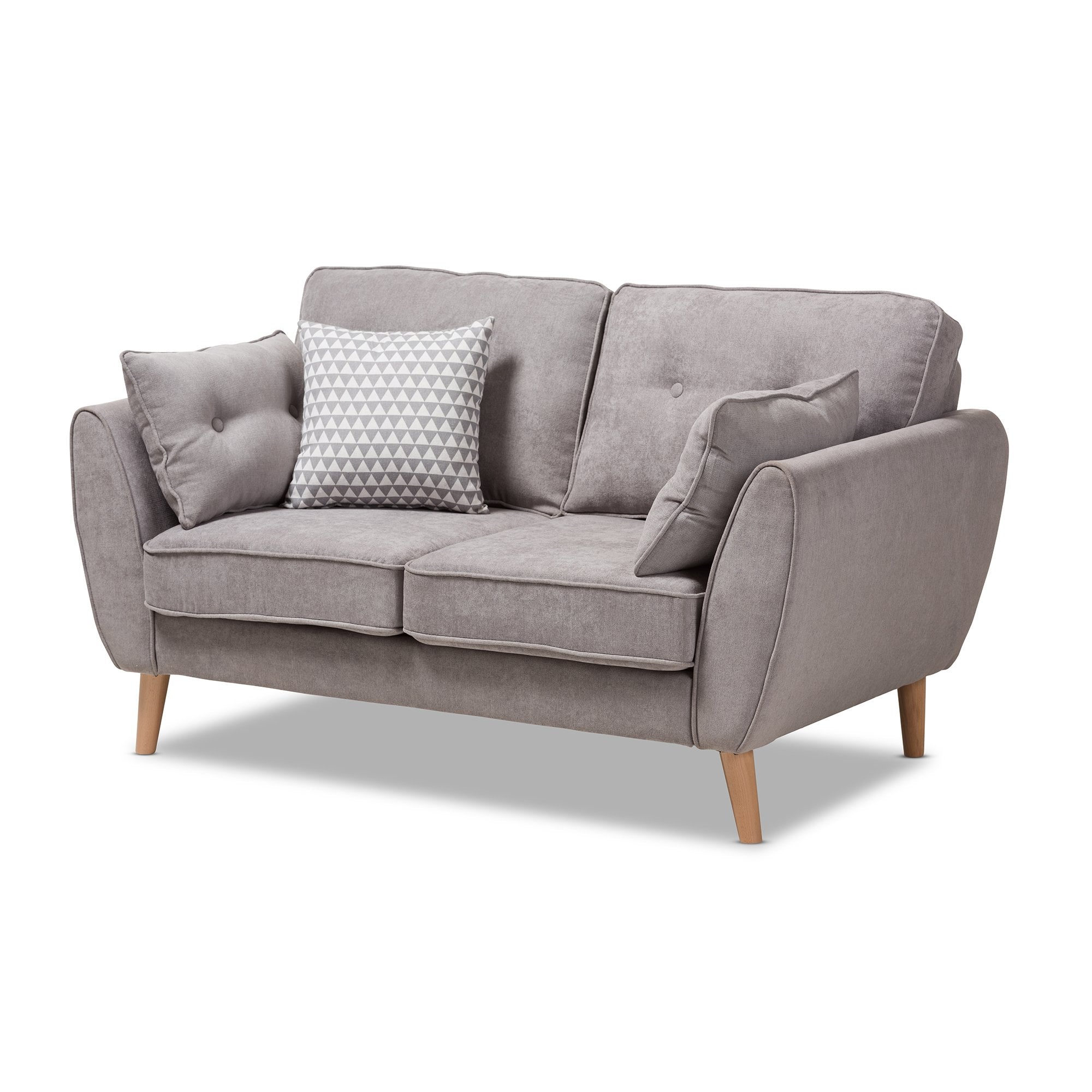 Baxton Studio Miranda Mid-Century Modern Light Grey Fabric Upholstered Loveseat